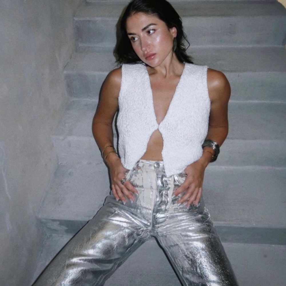 Zara silver metallic wide leg jeans - Picture 15 of 16